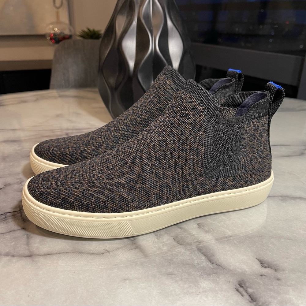 Rothy’s The Chelsea Women’s Ankle Boot Recycled Knit Leopard Print 8
